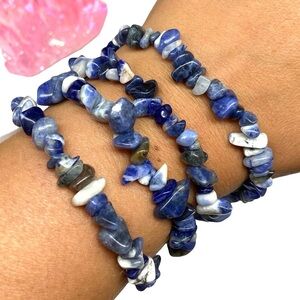 Sodalite Gemstone Chips Beaded Stretch Bracelet Natural Stone Chip Beads Blue